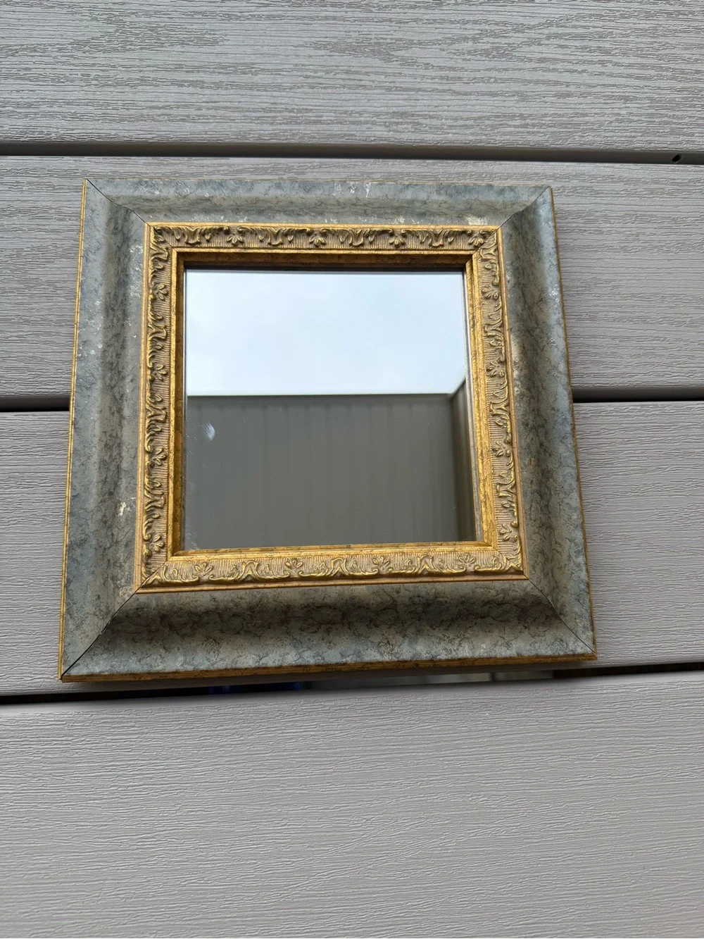 Ornate Gold Antiqued Silver Square Wall Mirror 10” Vintage Style